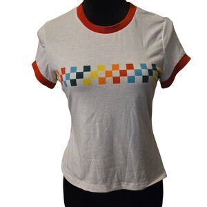 Y2K Rue 21 Small Top Racing Squares Pride Multicolor 90's VTG Rayon Stretchy